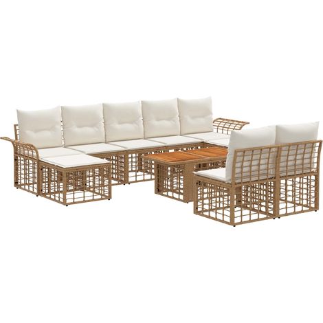 Gartensofa-set 10 stk. Natürlich und Cremweiß Poly-Rattan vidaXL (1/5)