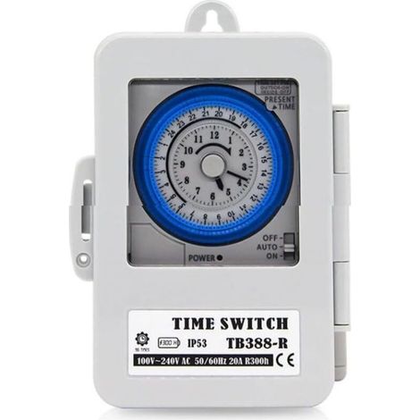 Minuterie mécanique étanche 24 heures programmable par jour, pour lampe de chauffe-eau CA 100-240 V 20 A (1/4)