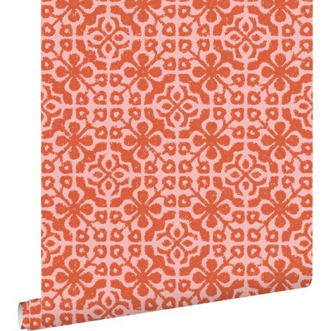 papier peint carreaux de ciment corail rouge  - ESTAhome (1/5)