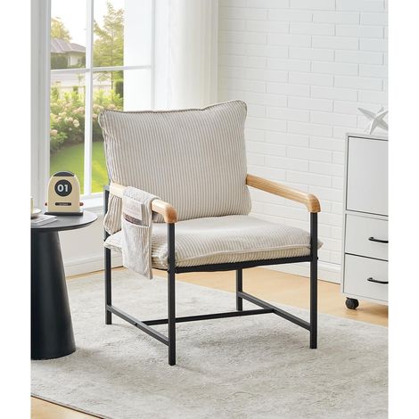 Loungesessel Cordstoff Creme mit Armlehnen, Metallrahmen, Relaxsessel (1/5)