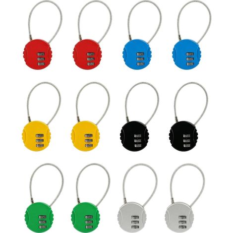 Lot de 12 cadenas à combinaison 3 chiffres - Cadenas ronds - En métal - Anti-rouille - Mini cadenas à mot de passe pour sacs à dos, valises de voyage (1/5)