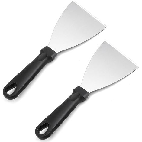 Lot de 2 raclettes pour table de friture, raclettes pour tapis de cuisson, raclettes pour gril, spatules à hamburger, hachoirs pour la restauration et le nettoyage. (1/4)