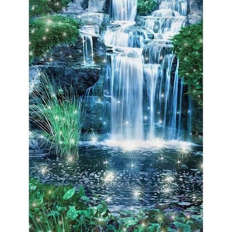 Diamant Point De Croix De Paysage Plein Carre Foret Decoration Murale Strass Broderie Diamant Cascade 5D A La Main (1/4)