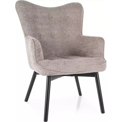 Chaise tissu beige assise rembourrée et pieds bois noir LORINDA (1/5)