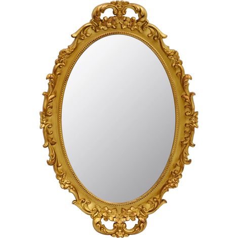 Miroir décoratif vintage avec cadre doré, petit miroir ovale à suspendre – 24,4 cm de large x 36,3 cm de long (doré) (1/5)
