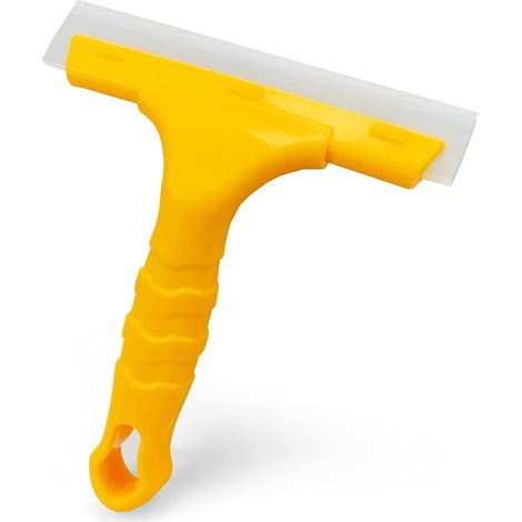 Raclette en silicone, petite, 14 x 14 cm, jaune, pour vitres, films pour vitres, miroirs de salle de bain, portes de douche et pare-brise de voiture. (1/5)