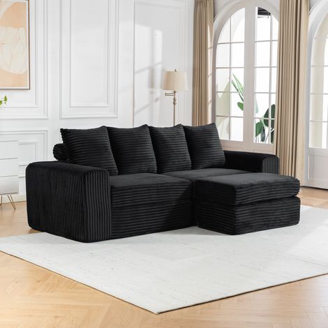 Modulares Wohnzimmer Ecksofa aus Cord mit flexiblem Hocker (1/5)