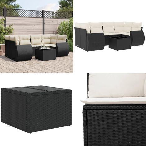7-tlg. Garten-Sofagarnitur mit Kissen Schwarz Poly Rattan - Gartenmöbel Set - Esszimmergarnitur - Outdoor Möbel - Lounge Garnitur - Rattan Gartenmöbel - Home & Living (1/5)