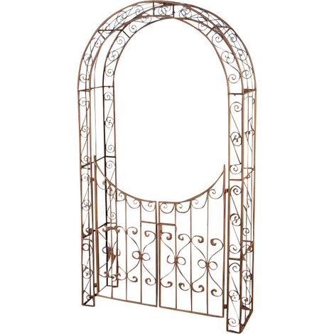 Arco da giardino a traliccio con supporto cancello per piante rampicanti metallo invecchiato marrone 100003944