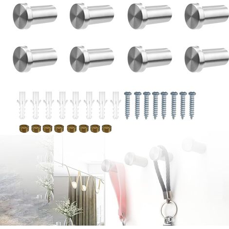 Patères, lot de 8, crochets muraux argentés, en acier inoxydable, adaptés aux maisons, salles de bains, chambres, cuisines, etc., peuvent également servir de porte-serviettes. (1/5)