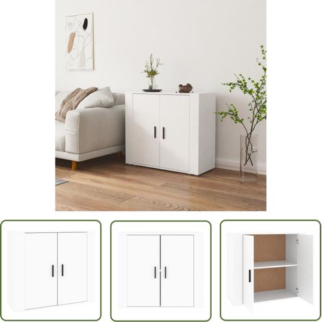 The Living Store Sideboard Weiß 80x33x70 cm Holzwerkstoff - Schreibtisch - Regal - Wohnzimmermöbel - Sideboard - Holzmöbel (1/5)