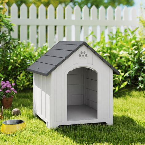 Niche pour chien extérieur, maison chien en polypropylène imperméable ventilé plancher surélevé 76x66x77cm gris clair