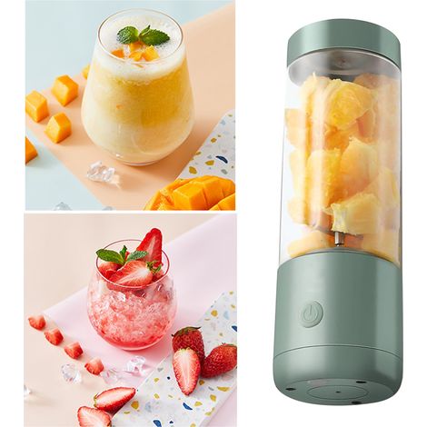 Blender portable multifonction à rotation rapide USB, extracteur de jus électrique pour la maison et les voyages, 400 ml, double lame Fresh Green (1/5)