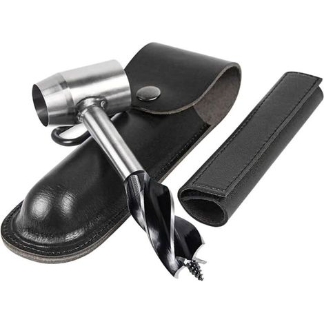 Hand Drill for Woodworking, Manual Survival Drill with Leather Case, Manual Earth Auger Bushcraft Tools, Camping Punching Tool, Wood Drilling Machine, Outdoor Hand Drill Set (Black) (1/5)