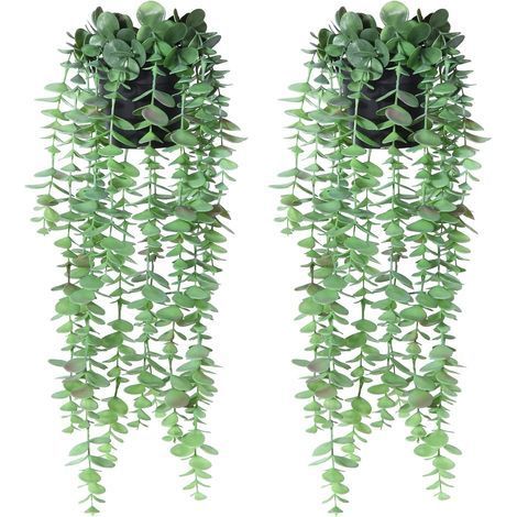 Eucalyptus Artificiel, Plante Tombante Artifici en Pot，Guirlande Feuilles Artificis pour Décoration de Mariage, Fêtes d'anniversaire, Salon, Couloir, Jardin(2 Stück )-Chrom (1/5)