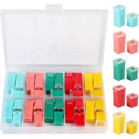 30pcs Assorted Fuse 20A 30A 40A 50A 60A Tall/Low Profile Box Shaped Fuses 32VDC/58VDC for Car Trucks SUV Camper Van Pick-Ups (1/5)
