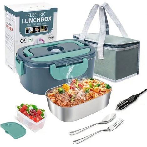 Boîte à lunch électrique - Chauffe-plats - Boîte à lunch pour adultes - Thermos - Boîte à lunch électrique 12 V/220 V - Fourchette, cuillère et sac isotherme inclus - GroenGroen (1/5)