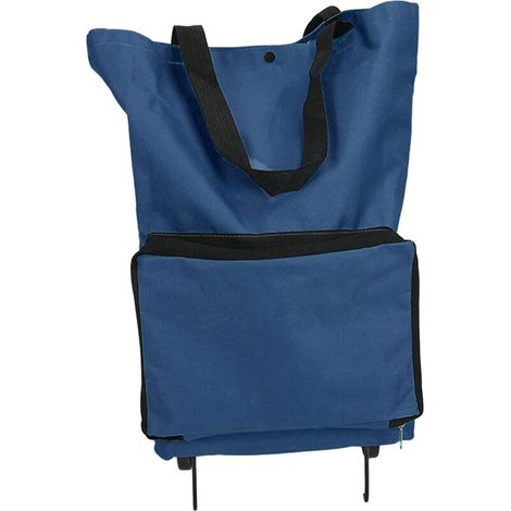 Sac de courses pliable réutilisable grande capacité en toile Oxford avec roues et fermeture éclair bleu marine (1/5)