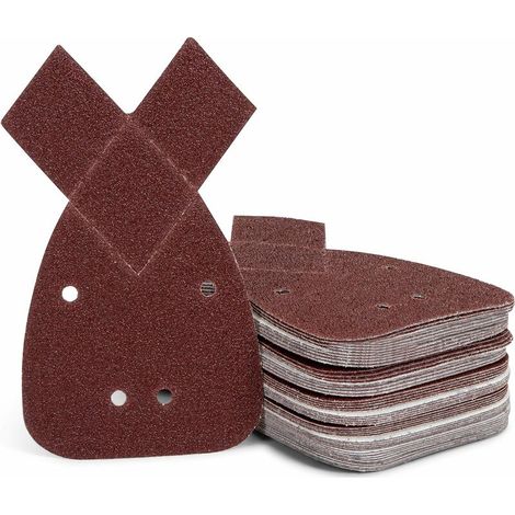 VURAHOME - Lot de 50 triangles abrasifs - 140 mm - Auto-adhésifs - 4 trous - Grain 40/60/80/120/240 - Compatible avec Black + Decker Mouse, (1/5)