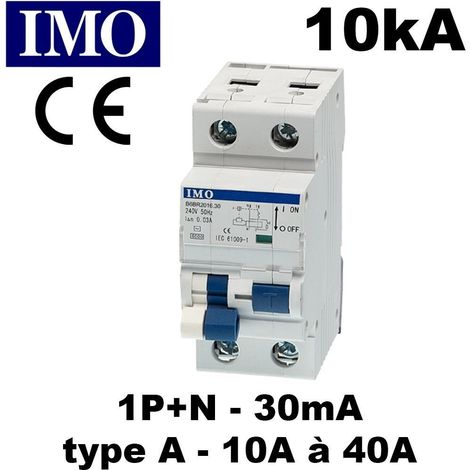 Disjoncteur Différentiel 1p+n 30ma 10a - Type Ac - 6ka - Courbe C - 2 Modules - Bornes Alignées - Imo