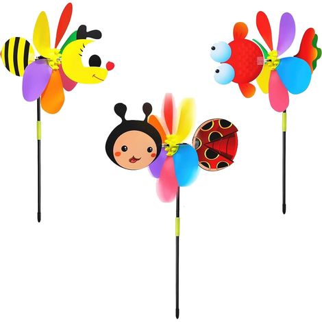3 Pièces Moulin à Vent Moulin a Vent Animaux Décoratif Multicolore Spinner a Vent 3D pour Décoration de Jardin Cours et Balcon