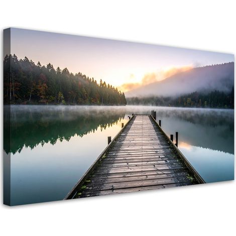 Cuadro en Lienzo, Lago embarcadero bosque paisaje, 120x60 (1/5)