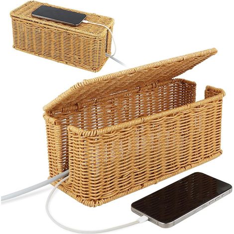Boîte de rangement pour câbles en rotin multiprise et boîte de gestion des câbles boîte de rangement (1/5)