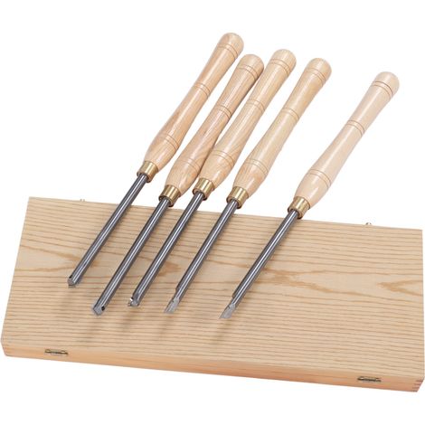 Set mit 5 Hartmetall-Drechselmeißeln, Drechselmeißeln, Massivholzgriffen für die Holzbearbeitung (1/5)