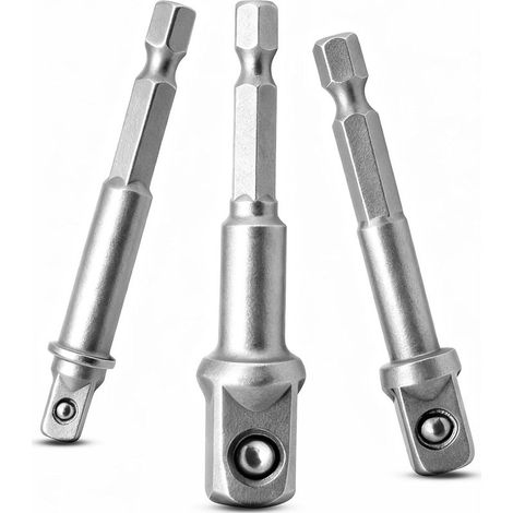 3 pièces adaptateurs de douille de qualité impact, adaptateur hexagonal 1/4 3/8 1/2 pouces, tige hexagonale carrée, barres d'extension pour perceuse visseuse et tournevis porte-embout (1/5)