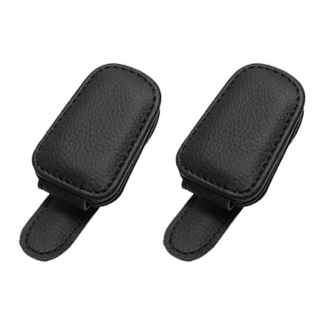 Clip para gafas de coche, 2 unidades de cuero, soporte magnético universal para todo tipo de gafas (negro) (1/5)