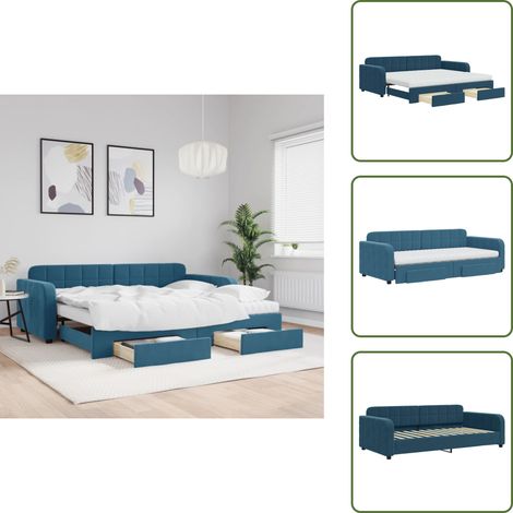 Tagesbett Ausziehbar mit Schubladen Blau 90x200 cm Samt - Ausziehbares Tagesbett - Ausziehbare Tagesbetten - Schlafbett - Gästebett (1/5)