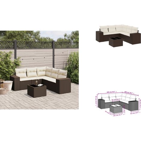 The Living Store Salon de jardin avec coussins 6 pcs marron résine tressée - Meubles extérieurs (1/3)