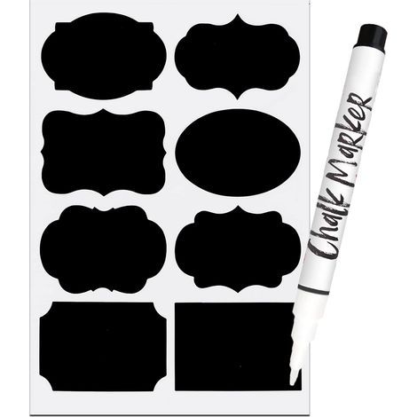 Etiquettes autocollantes bocaux, 64PCS - Etiquettes pour tableau noir avec stylo à craie (1/5)