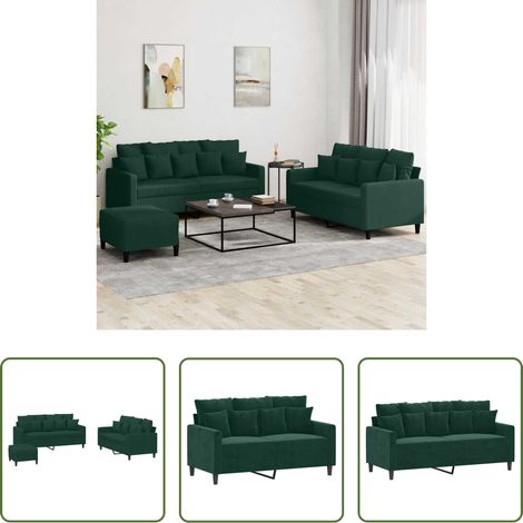 Sofa mit Kissen - 3-tlg. Sofagarnitur mit Kissen Dunkelgrün Samt