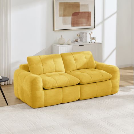 Divano modulare a 2 posti in tessuto ciniglia, imbottitura in schiuma ad alta densità 32D, seduta confortevole da 54 cm, design trapuntato, non richiede montaggio, colore giallo (1/5)