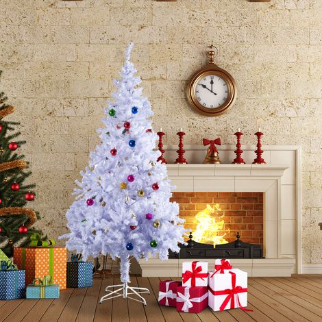 Sapin de Noël artificiel 150 cm avec 680 branches en PVC, 48 décorations incluses, Ø85 x 150 mm, blanc (1/5)