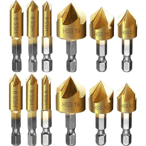 fraise à chanfreiner metal 12 Pcs queue hexagonale poinçon de centrage automatique forets à chanfreiner pour phanfreiner Évier à Fraise Conique 6mm 8mm 9mm 12mm 16mm 19mm (1/5)