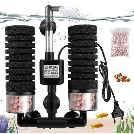 Filtre éponge pour aquarium - Filtre en mousse silencieux - Avec boule filtrante - Filtre électrique - Double éponge - Pour filtration biologique mécanique (1/5)
