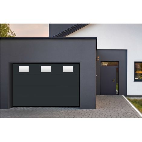 Spadone – Porte de garage sectionnelle motorisée gris anthracite RAL 7016 – Dimensions l.300 x H.200 cm – Épaisseur 40 mm – Panneaux sandwich isolants