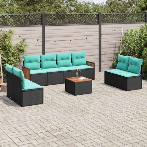 vidaXL Conjunto de sofá de jardín de 9 piezas con cojines, de poliratán negro (1/5)