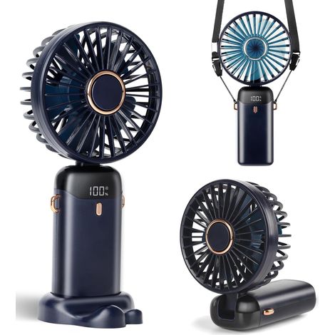 Ventilateur portable, autonomie de 12 heures, version améliorée avec batterie de 3200 mAh, équipé d'un écran LED, 5 vitesses de ventilation, petit ventilateur 3 en 1 à utiliser à la main, autour du co (1/5)