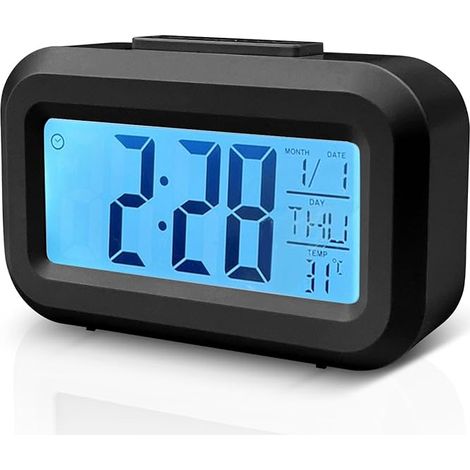 Orologio digitale, sveglia digitale, sveglia a LED con funzione snooze, orologio digitale senza ticchettio con data, temperatura, orologio da tavolo a batteria (nero)