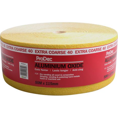 ProDec Rotolo di carta abrasiva in ossido di alluminio giallo grana 40, grana 40, per levigare legno, vernice, gesso, riempitivo, metallo e molto altro ancora, carta vetrata larga 115 mm, compatibile (1/5)