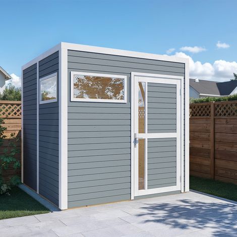 Abri de jardin bois Bertilo Cubus 2 19mm avec plancher 4,75m² gris (1/5)