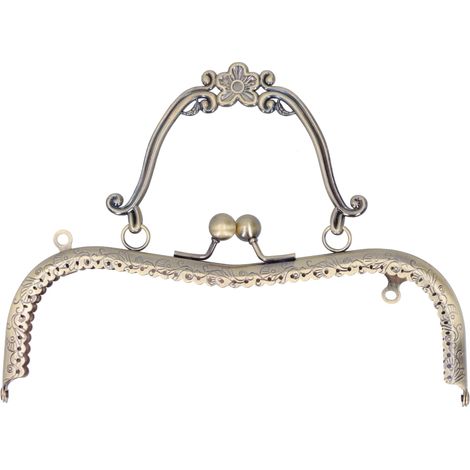 Vintage-Taschengestell aus Metall mit Kussverschluss, geprägtem Henkel und bronzefarbenen Beschlägen, 20,5 cm, B01-029—00548 (1/5)