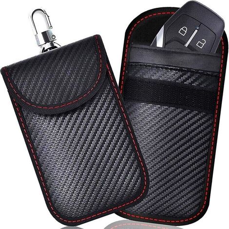 Etui Anti RFID Clé Voiture Signal Blocage Faraday Pochette Sac, Lot de 2 Pochettes Blocage Signal RFID pour Clé Voiture, Étui de Protection Anti RFID en Fibre de Carbone