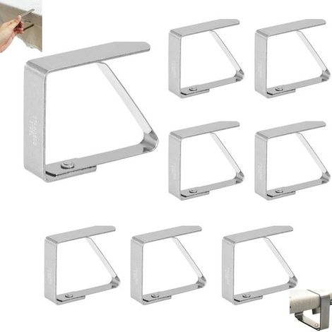 Lot de 8 pinces à nappe - Pinces à nappe - Pinces de table en acier inoxydable - Pinces à nappe d'extérieur - Pinces à nappe - pour tables épaisses - Acier inoxydable - 8 x 7,7 cm - Argent anti-vent (1/5)