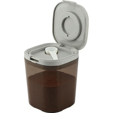 Boîte de conservation pour café (1300 ml) avec couvercle à clapet et cuillère doseuse intégrée récipient opaque à la lumière pour café moulu, grains de café et feuilles de thé. (1/5)