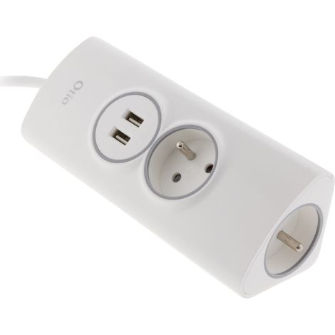 Otio – Multiprise d'angle 2P 16A avec 2 ports USB 5V 2,4A – Câble 1,90m H05VV-F – Prise latérale pour gain de place