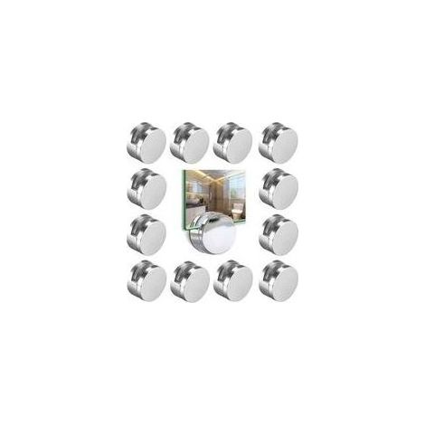 Lot de 12 Clips Ronds pour Miroir Fixation Murale en Allide Zinc, ChaMaximale 15 kg, Idéal Salle de Bain (1/5)